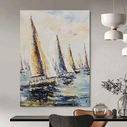 Fleet of Sailboats on the Sea Art for Nautical Clubhouse & Adventure - Themed Living Room STSC1421