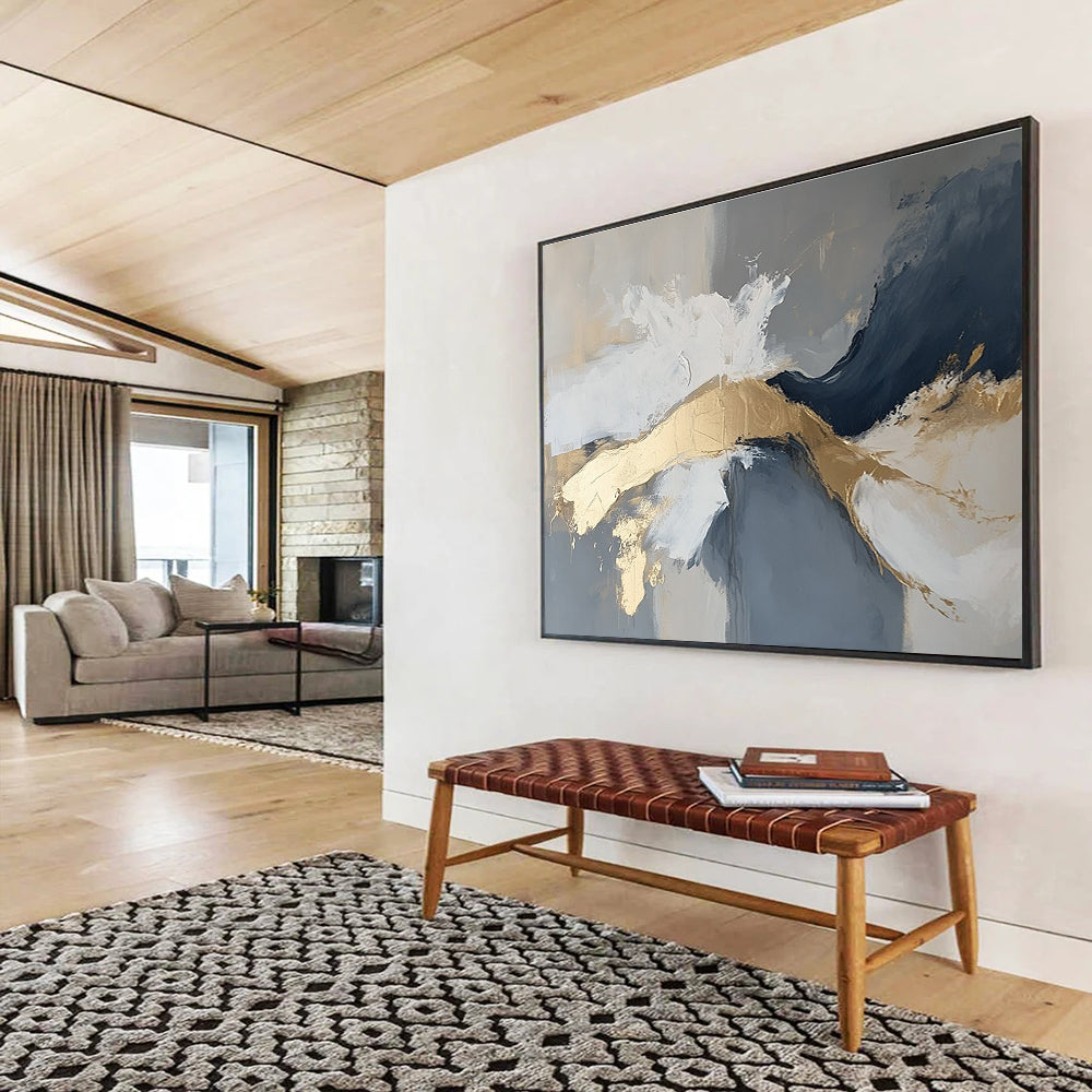 Gold - Accented Abstract Art for Luxury Hotel Lobby & Modern Home Living Room SC140