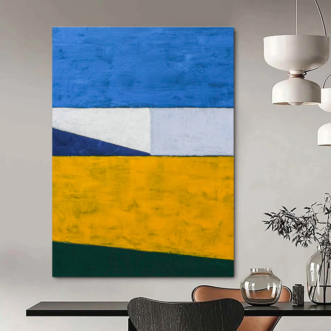 Blue - White - Yellow Geometric Abstract Art for Beach House & Home Sunroom DLZ1103