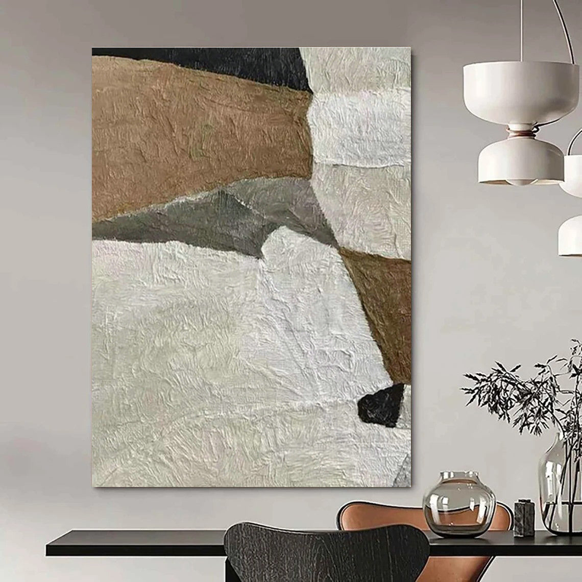 Brown - White Collage Abstract Art for Rustic Home & Art Gallery DLZ1147