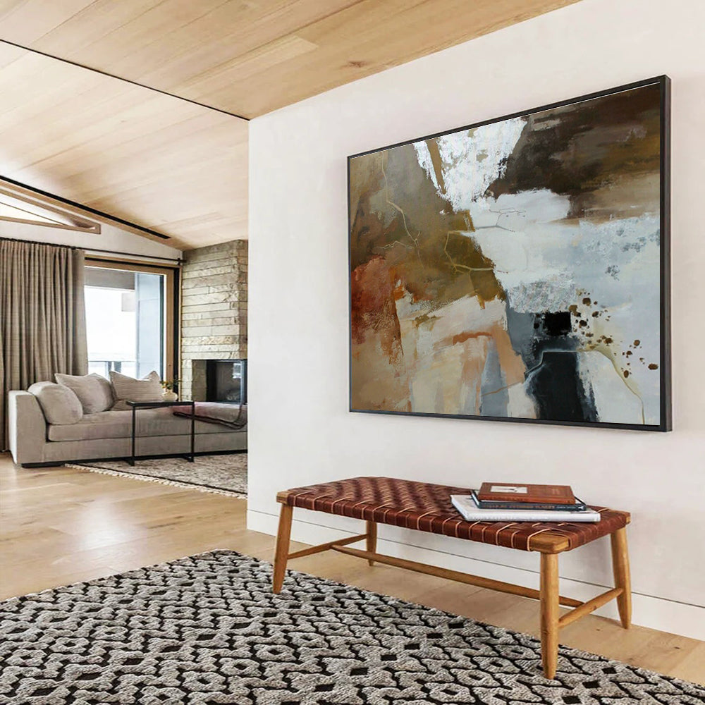 Brown - White Abstract Art for Industrial - Chic Cafés DLZ2517