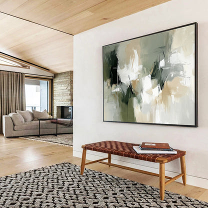 Gray - Green Abstract Composition Art for Minimalist Bedroom & Contemporary Spa SC219