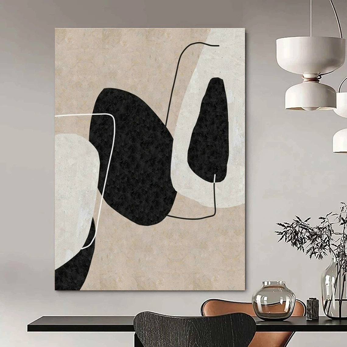 Beige - Black Abstract Art for Rustic Home Office & Modern Boutique DLZ2025