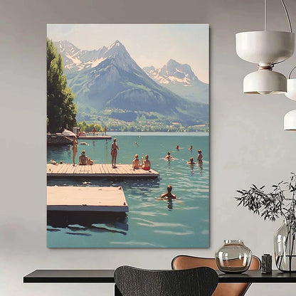 People Swimming by the Mountains for Lakeside Vacation Home & Community Center STSC878