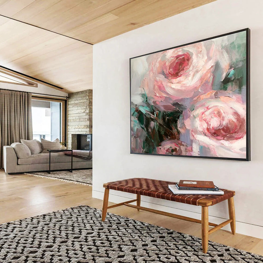 Soft Pink Rose Oil Painting for Romantic Wedding Venue Decor DLZ3108