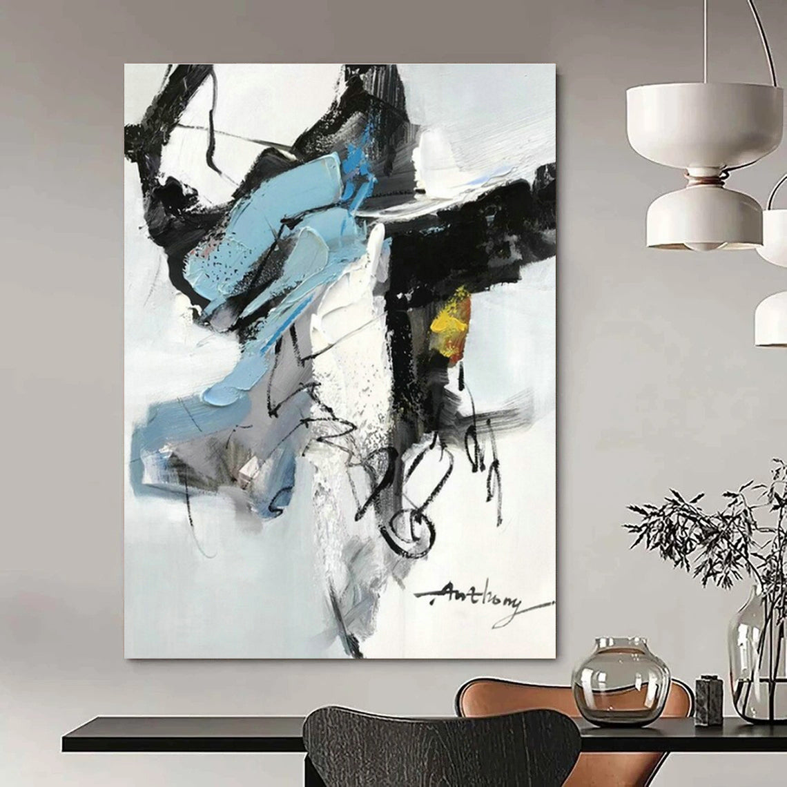 Blue - Black - Yellow Abstract Art for Fashion Boutique & Modern Restaurant DLZ1664