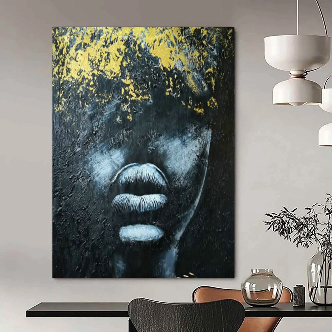 Black and Gold Portrait Abstract Art for Luxury Hotel Lounge & Avant - Garde Home Gallery DLZ1610
