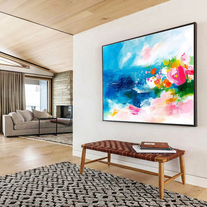 Blue Sea and Colorful Flowers Art for Bohemian Living Room & Garden - Themed Restaurant SC363