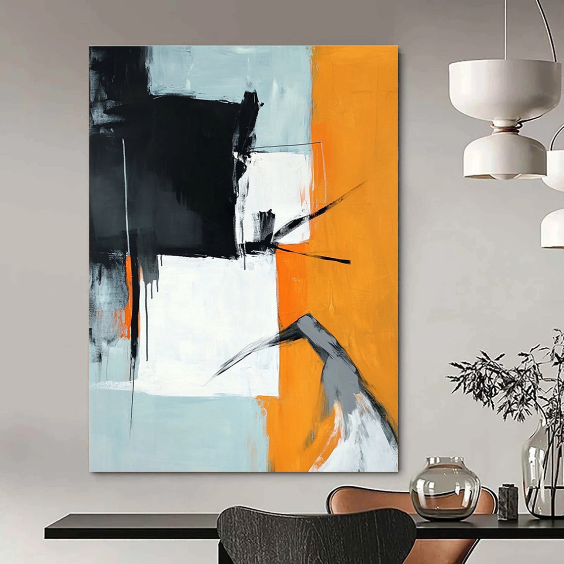 Geometric Orange & Gray Art for Dining Room & Modern Office STSC725