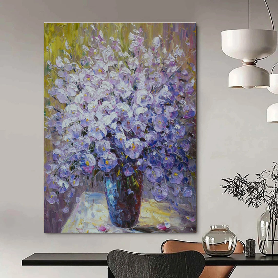 Realistic Purple Flower Oil Painting for Elegant Dining Room & Floral - Themed Spa DLZ1353