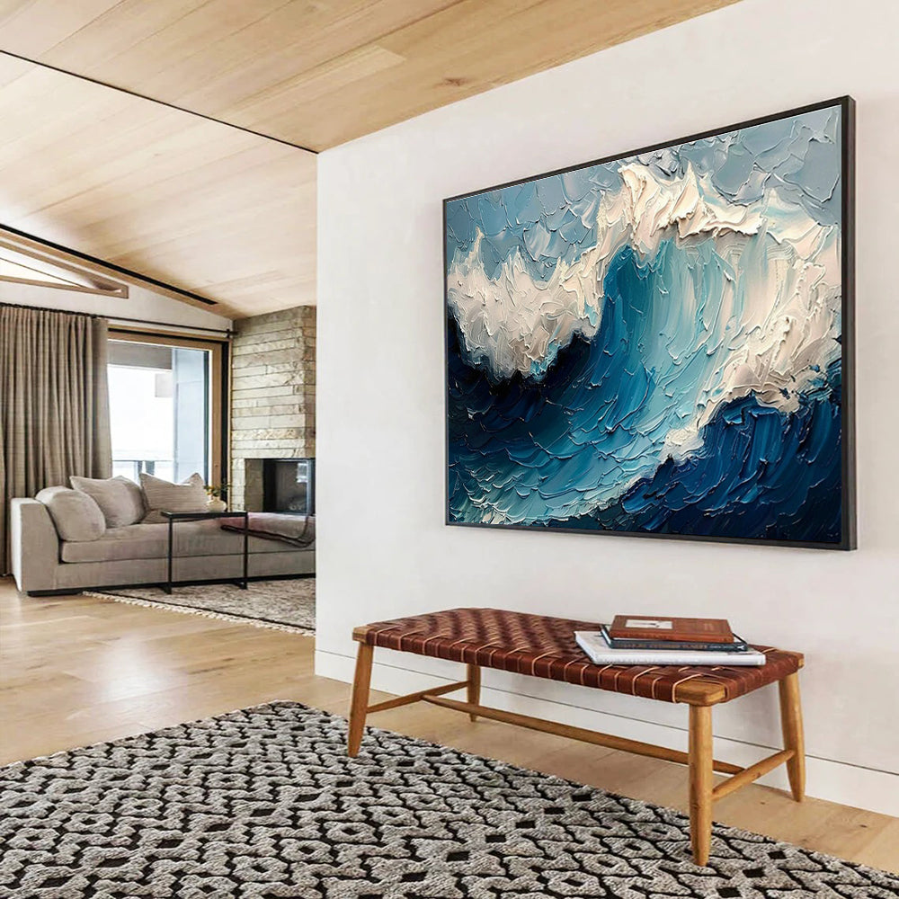 Textured Wave Oil Painting for Nautical - Themed Yacht Club Dining Halls DLZ3150
