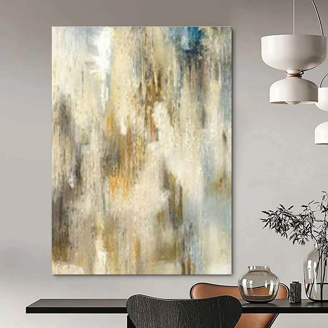 Gray - White - Gold Abstract Art for Luxury Hotel Lobby & Contemporary Art Gallery DLZ1900