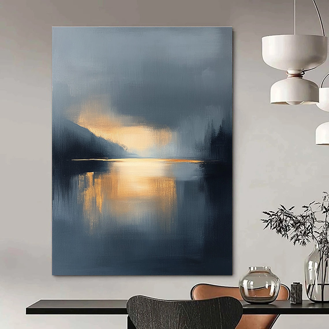 Misty Lake Abstract Landscape for Scandinavian - Style Home & Meditation Space STSC167
