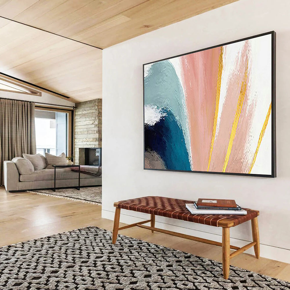 Pink - Blue - Gold Abstract Art for Luxury Hotel Suite Vanity Areas DLZ2600