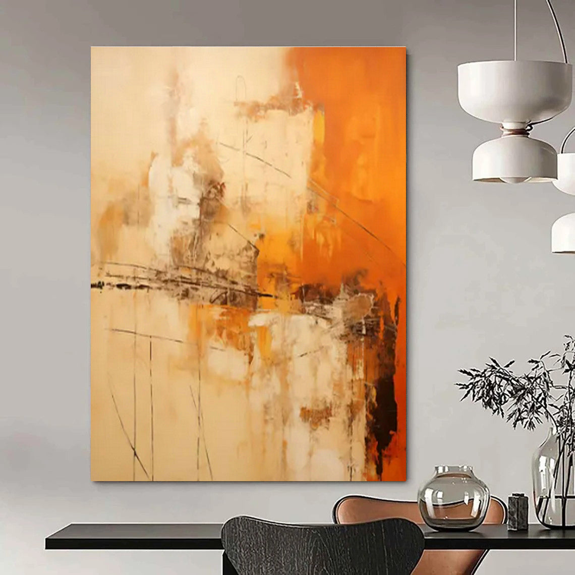 Orange - Brown Abstract Art for Rustic Home Cabin & Art - Loving Restaurant DLZ1735