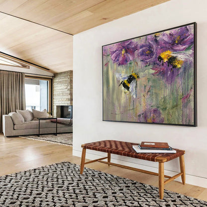 Bumblebee & Purple Flower Oil Painting for Charming Garden Cafés DLZ3102