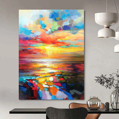 Vibrant Sunset Sea Oil Painting for Beachfront Resort & Nautical - Themed Restaurant DLZ1071