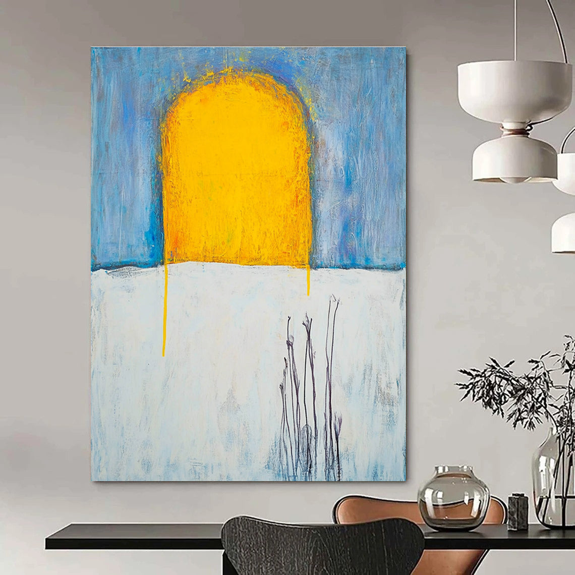 Yellow Sun on Blue and White for Modern Farmhouse Living Room & Art - Inspired Breakfast Nook STSC370