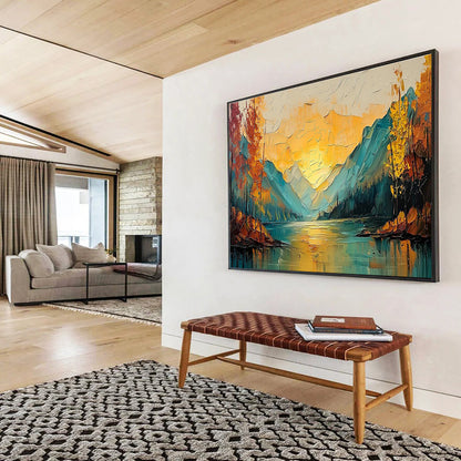 Mountain & Lake Sunset Art for Lakeside Villa Dining Areas DLZ3291
