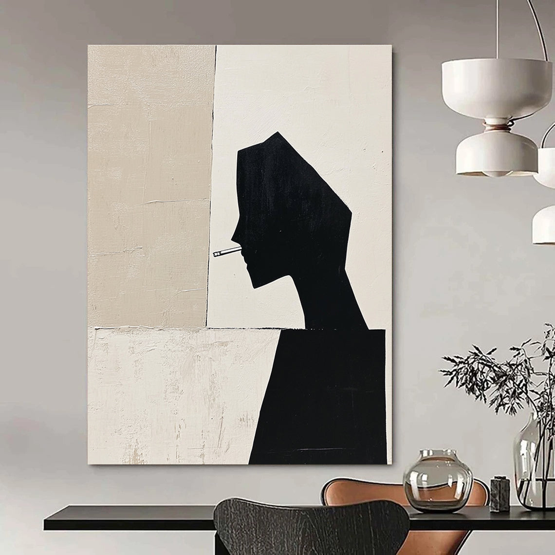 Silhouette with Cigarette Modern Abstract Portrait for Urban Art Café & Thought - Provoking Home Office STSC1486