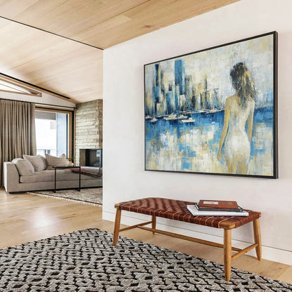 Woman by the Harbor Abstract Art for Seaside Home Office & Nautical Boutique SC356