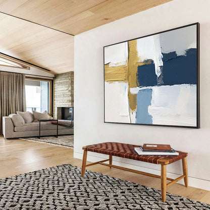 Blue - Gold Abstract Collage Art for Nautical - Themed Home Office & Upscale Seaside Bar SC267