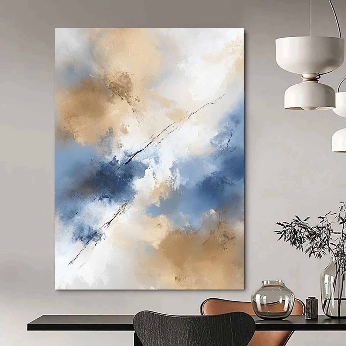 Blue and Beige Sky Abstract for Serene Bedroom & Nature - Themed Café STSC409