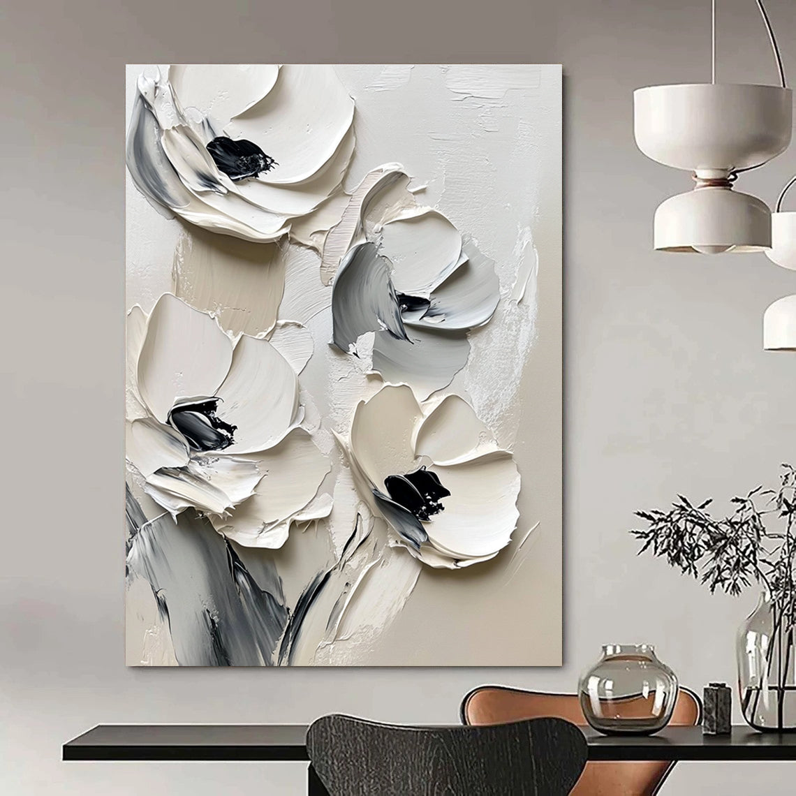 Monochrome Textured Flowers for Minimalist Home & Contemporary Art Gallery STSC512