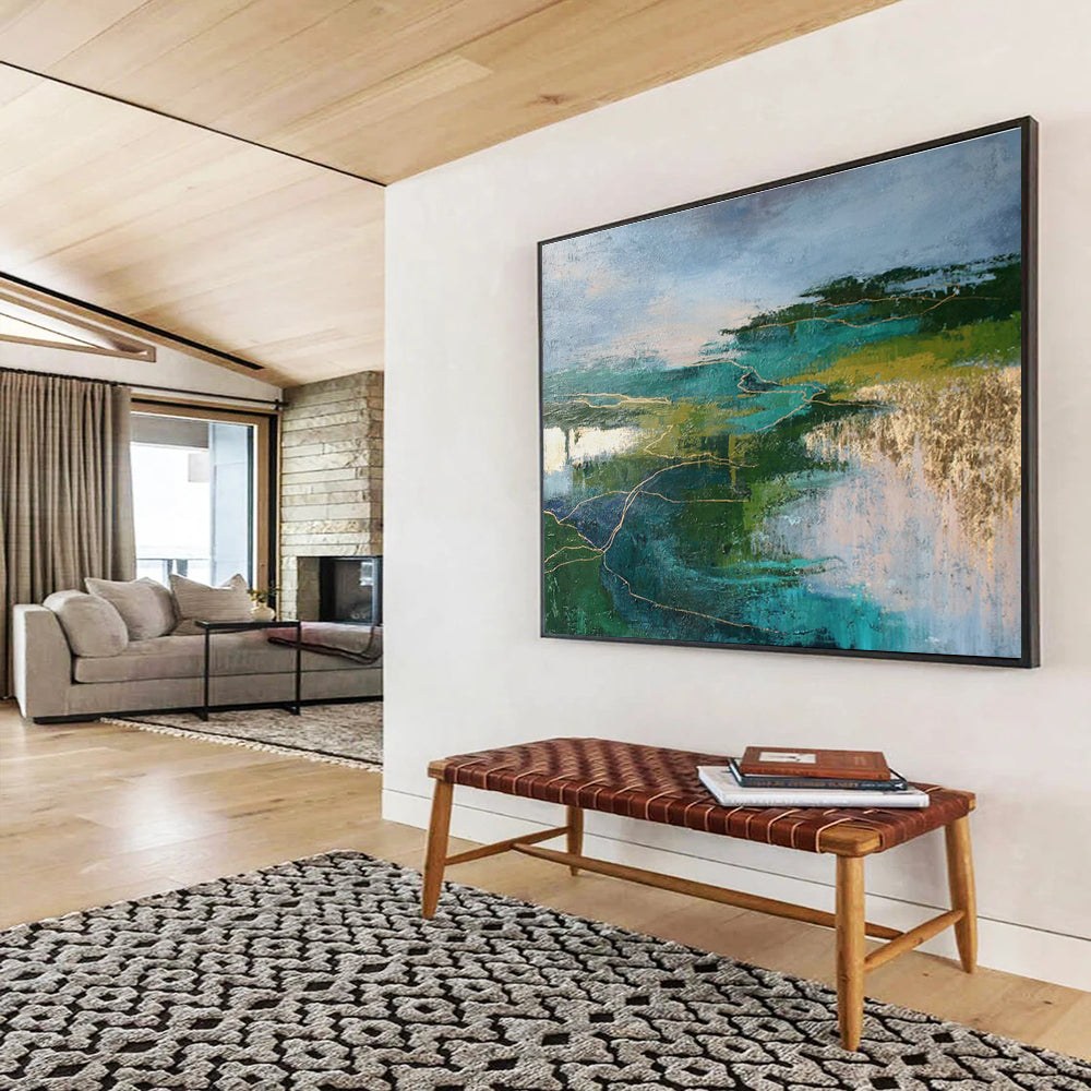 Gold - lined Landscape Abstract Art for Luxury Hotel Lobbies DLZ2513