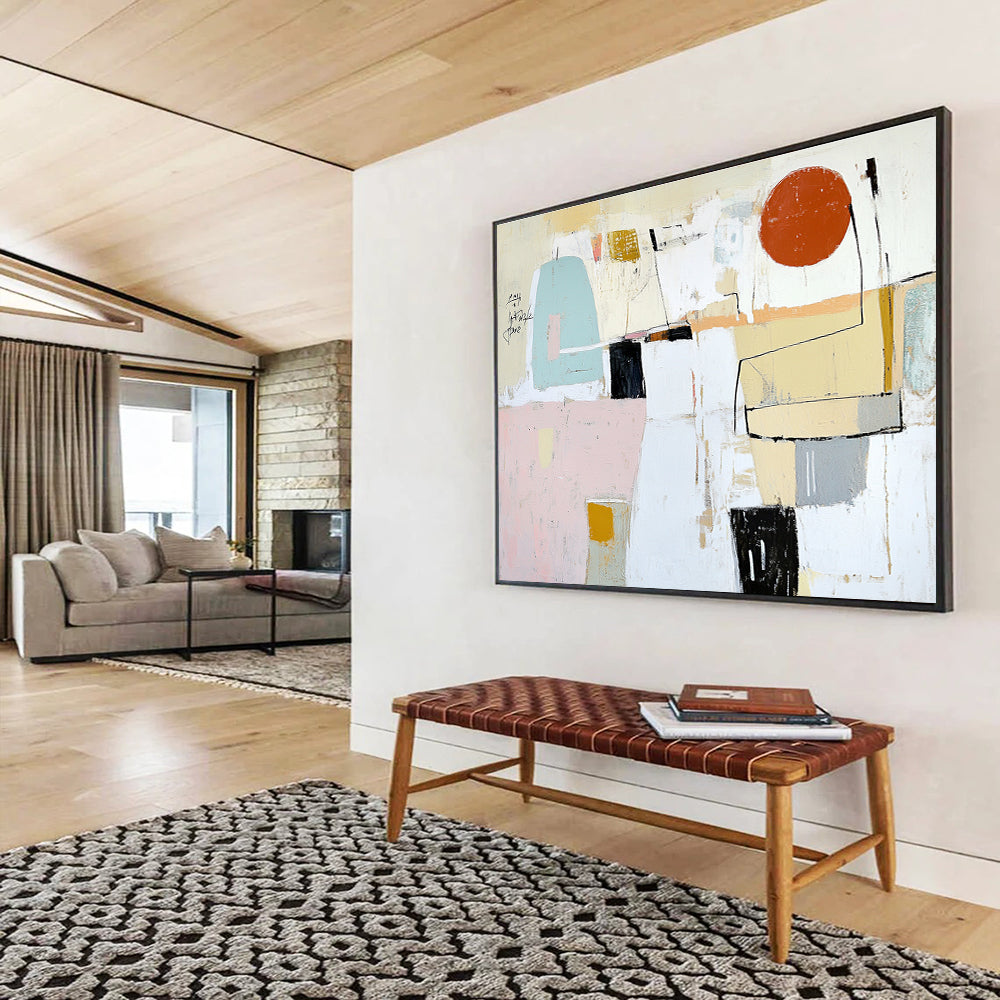 Minimalist Abstract with Red Circle Art for Art Gallery Corridor & Scandinavian - Style Home SC041