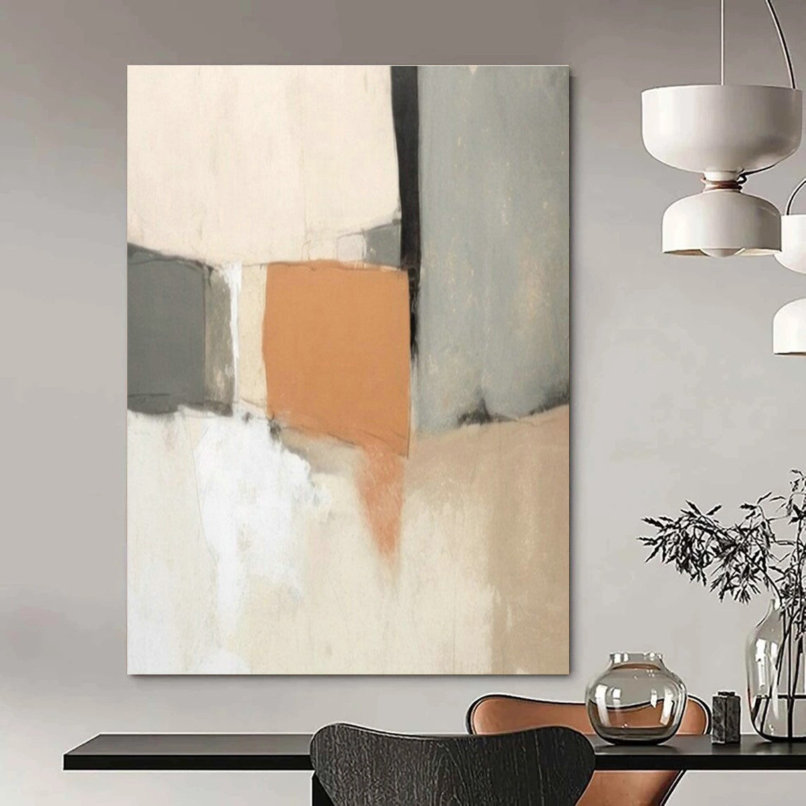 Gray - Orange Abstract Art for Industrial - Chic Loft & Art - Themed Bar DLZ1937