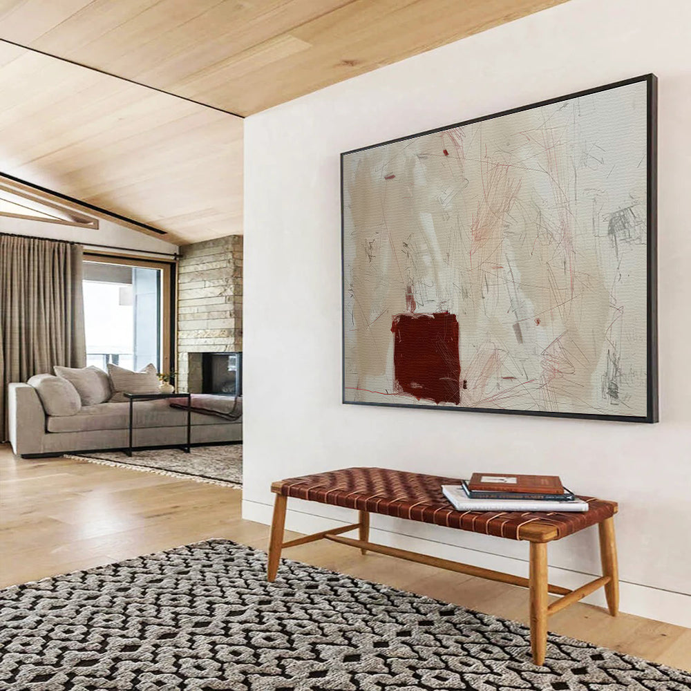 Red - Brown Line Abstract Art for Eclectic Home Libraries DLZ2530