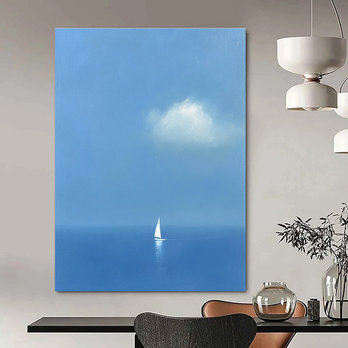 Solitary Sailboat at Sea for Minimalist Living Room & Relaxation Lounge STSC1255