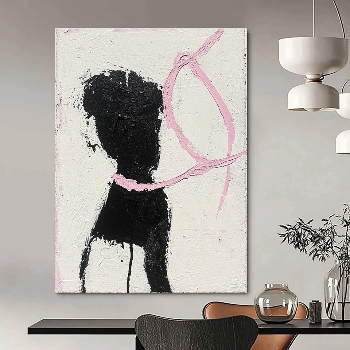 Black Silhouette with Pink Accents Art for Creative Teen’s Bedroom & Contemporary Art Pop - Up STSC1334
