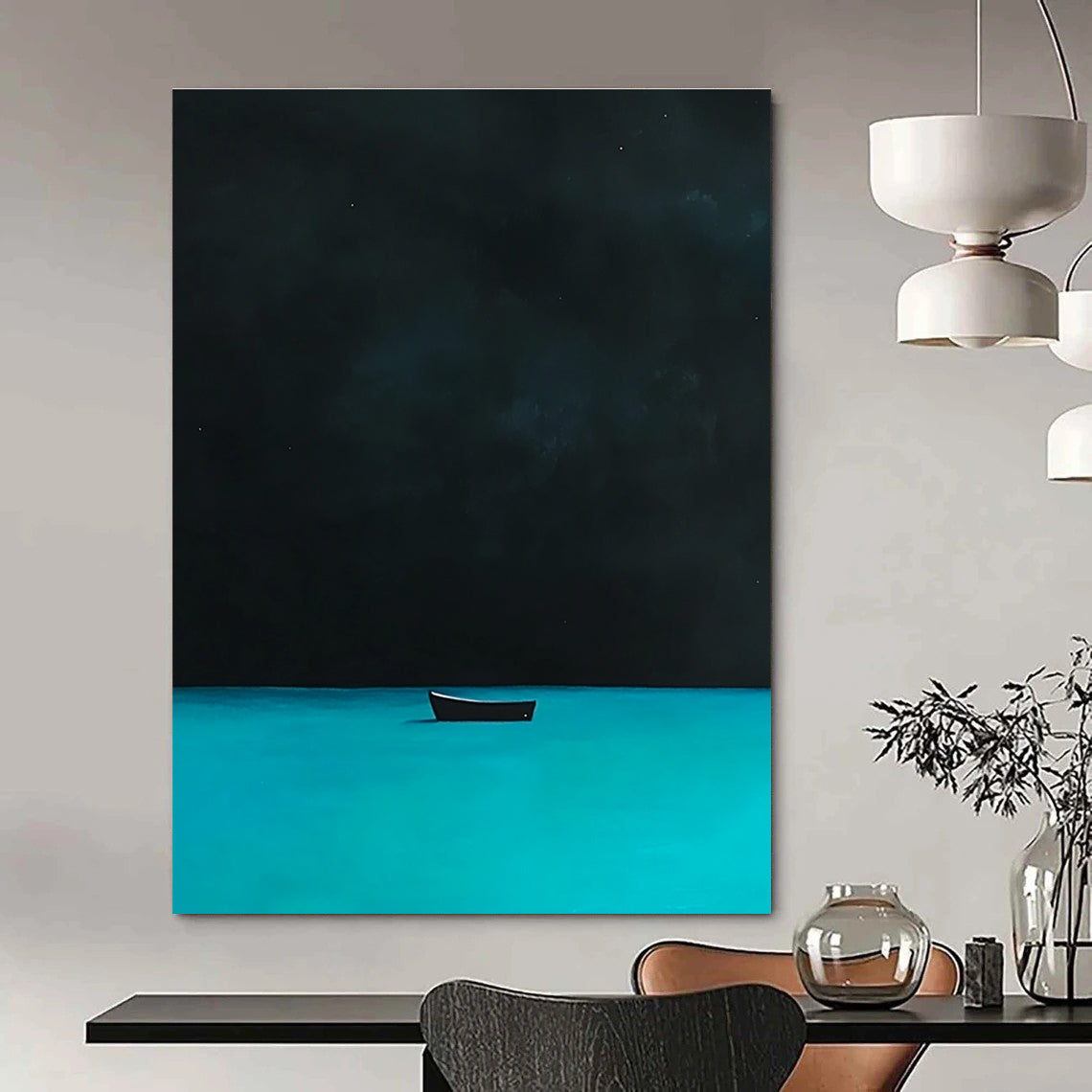 Boat on Dark Water for Serene Bedroom & Contemplative Library STSC1198