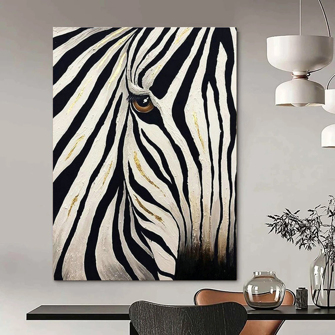 Gold - Accented Zebra Art for Safari - Themed Lounge & Modern Art Gallery DLZ1430