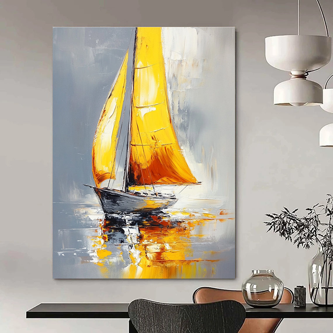Yellow - Sailed Boat Art for Nautical - Themed Restaurant & Coastal Home Office STSC1400