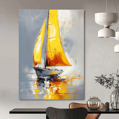 Yellow - Sailed Boat Art for Nautical - Themed Restaurant & Coastal Home Office STSC1400