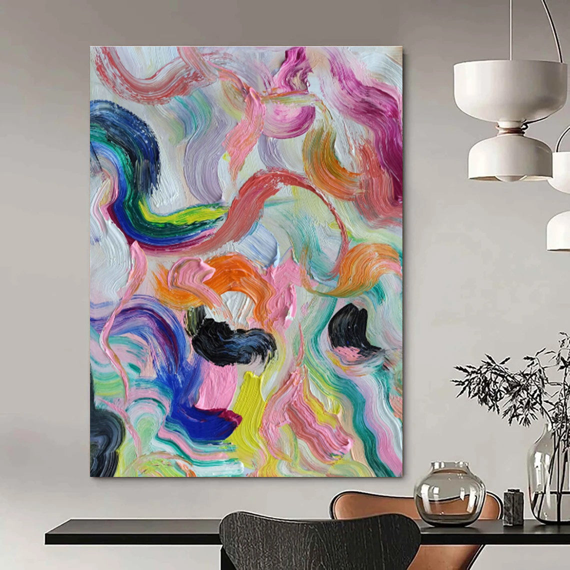 Colorful Flowing Abstract Art for Bohemian Living Room & Creative Studio DLZ0780