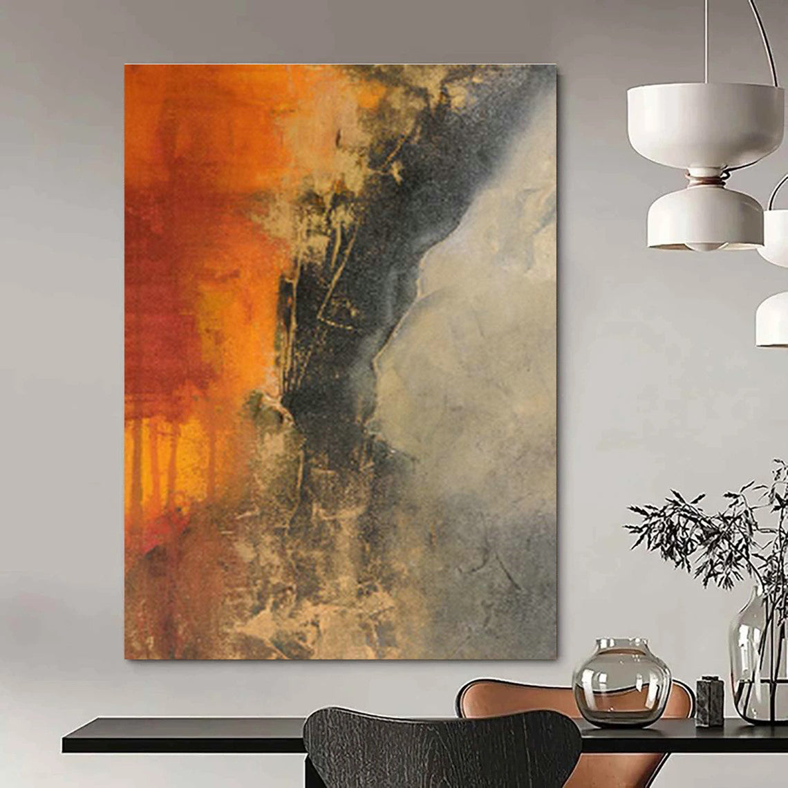 Orange - Black Abstract Art for Industrial - Style Loft Studio Spaces DLZ0025