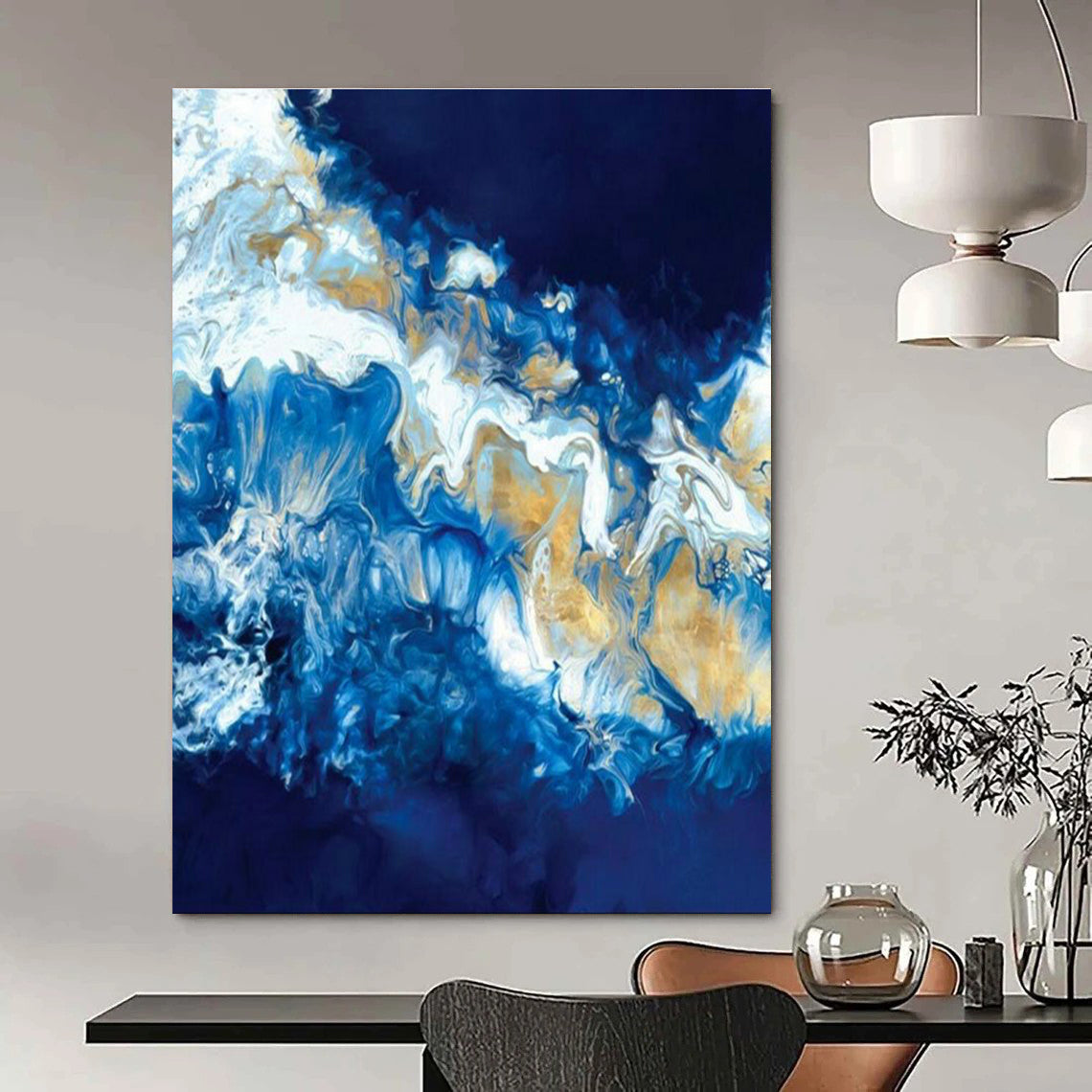 Blue & Gold Fluid Art for Luxury Hotel Lobby & Art Gallery DLZ2350