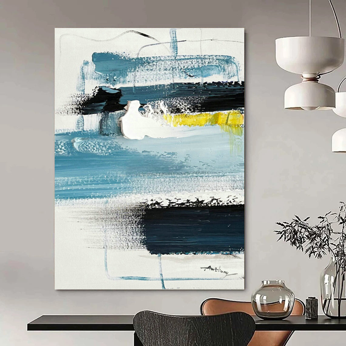Blue - Yellow Block Abstract Art for Coastal - themed Hotel & Creative Coworking Space DLZ0788