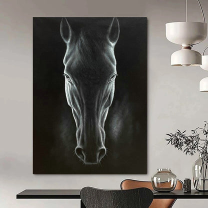 Black Horse Portrait Art for Equestrian Estate & Sophisticated Home Office DLZ1989