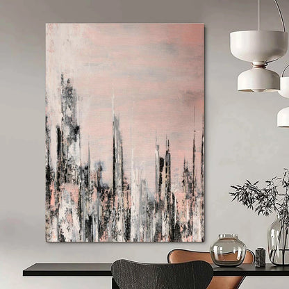 Pink - Gray Cityscape Art for Modern Urban Apartment Living Rooms DLZ0061