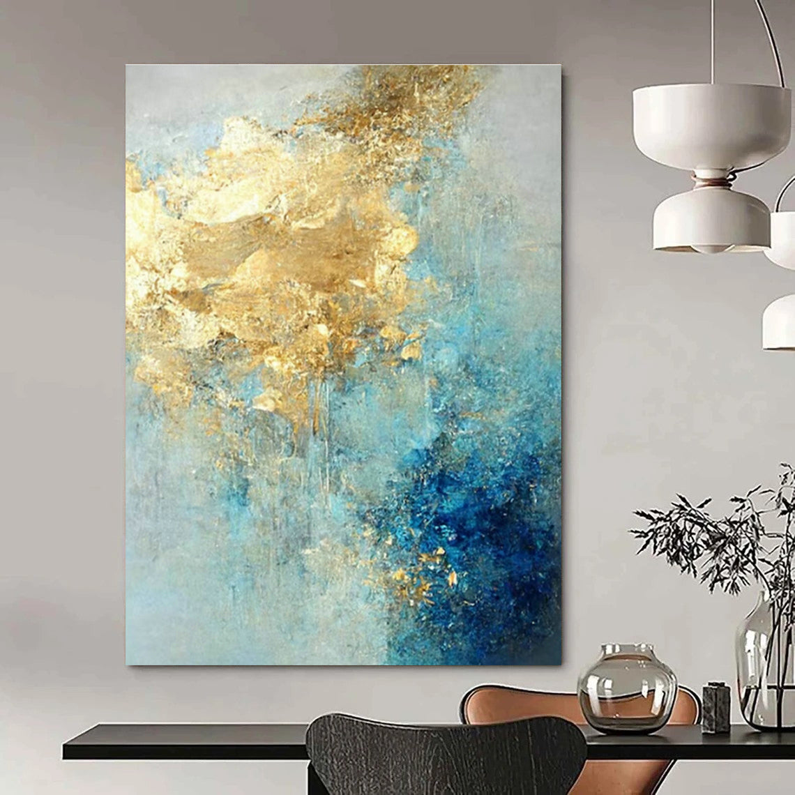 Gold - Blue Abstract Art for Luxury Beachfront Resort & Upscale Art Lounge DLZ1922