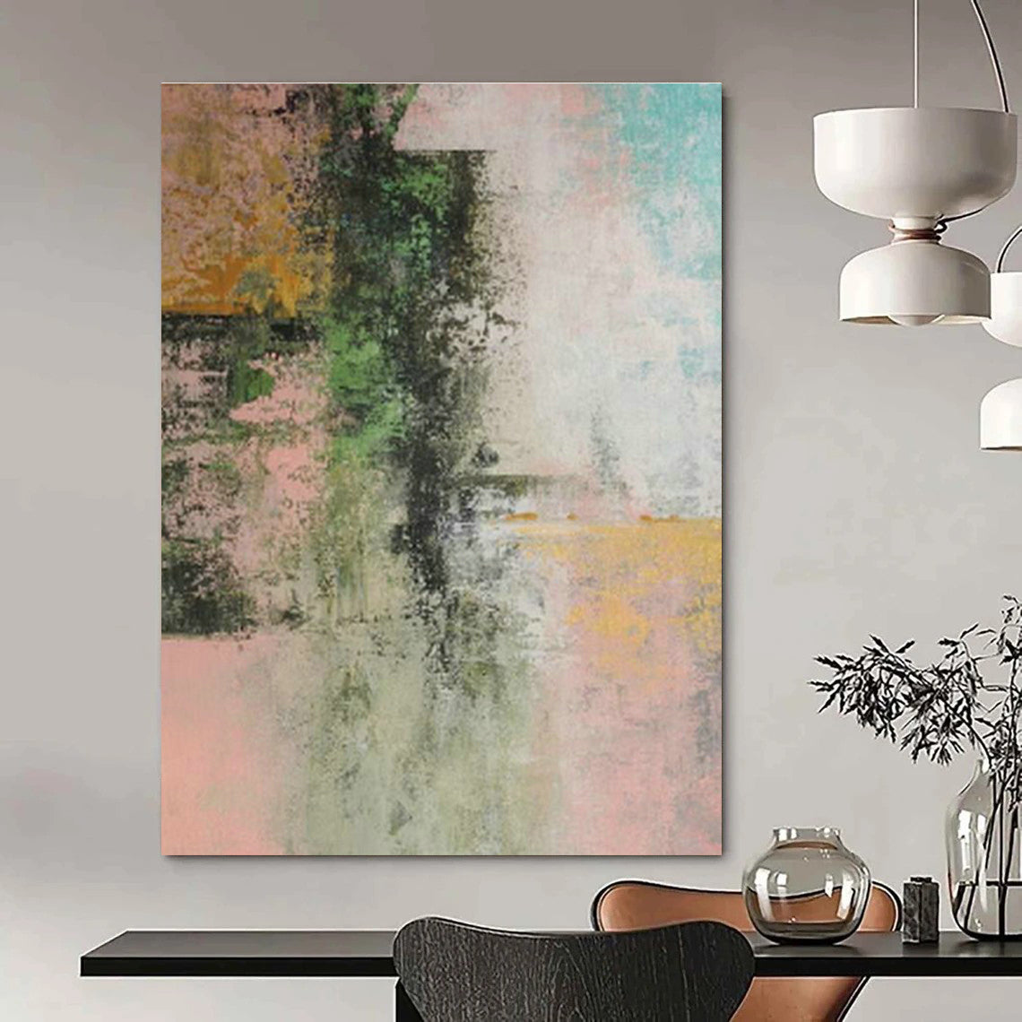 Pink - Green Abstract Art for Home Nursery Relaxation Corners DLZ0044
