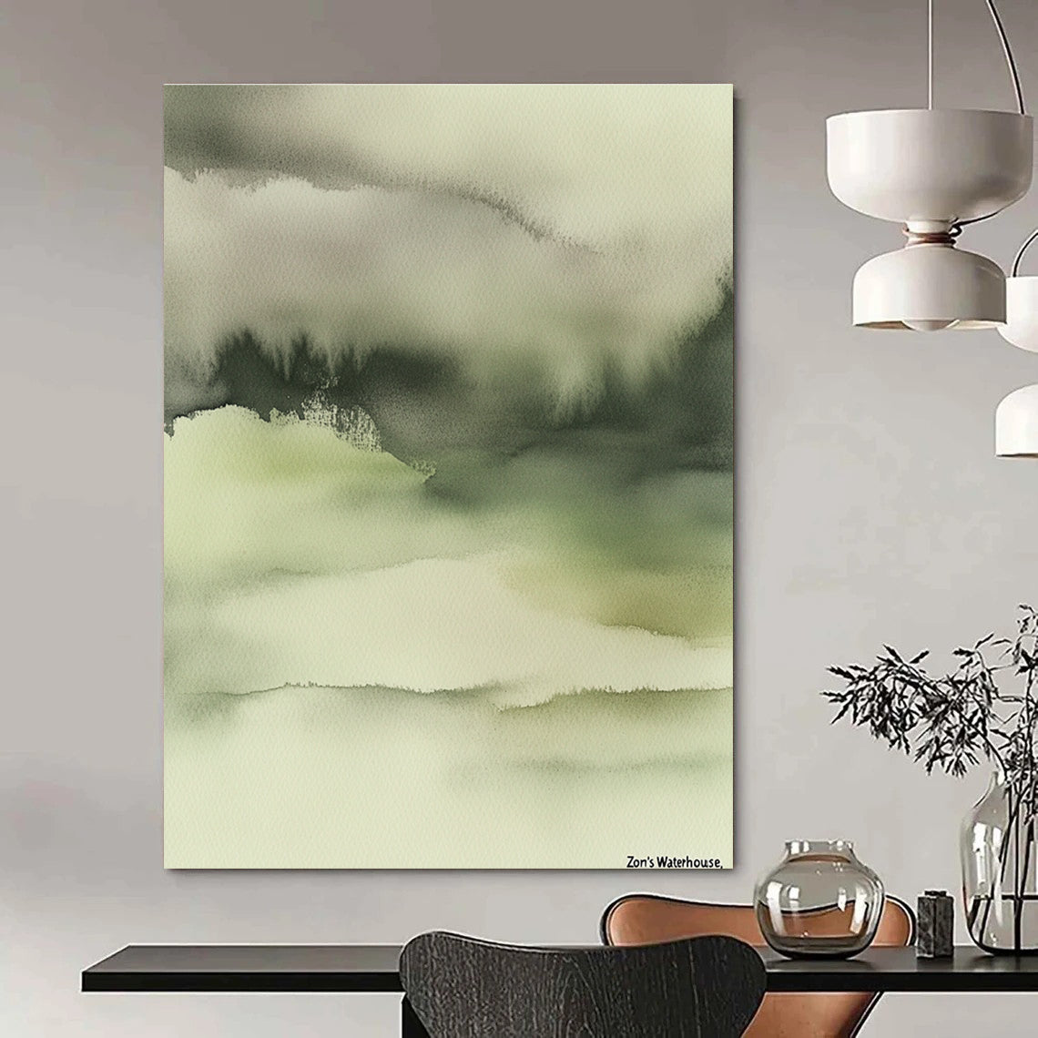Gentle Green Watercolor Art for Yoga Studio & Nursery STSC068