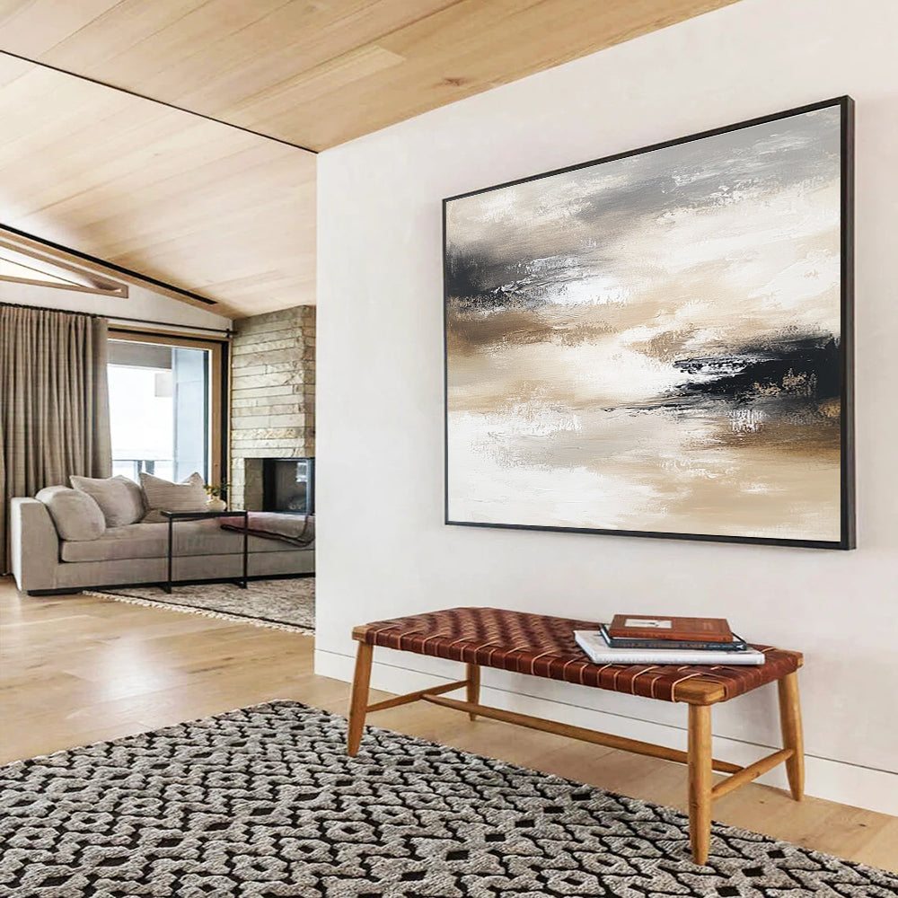 Beige - Gray Abstract Landscape Art for Rustic - Modern Home Office & Nature - Inspired Spa SC246