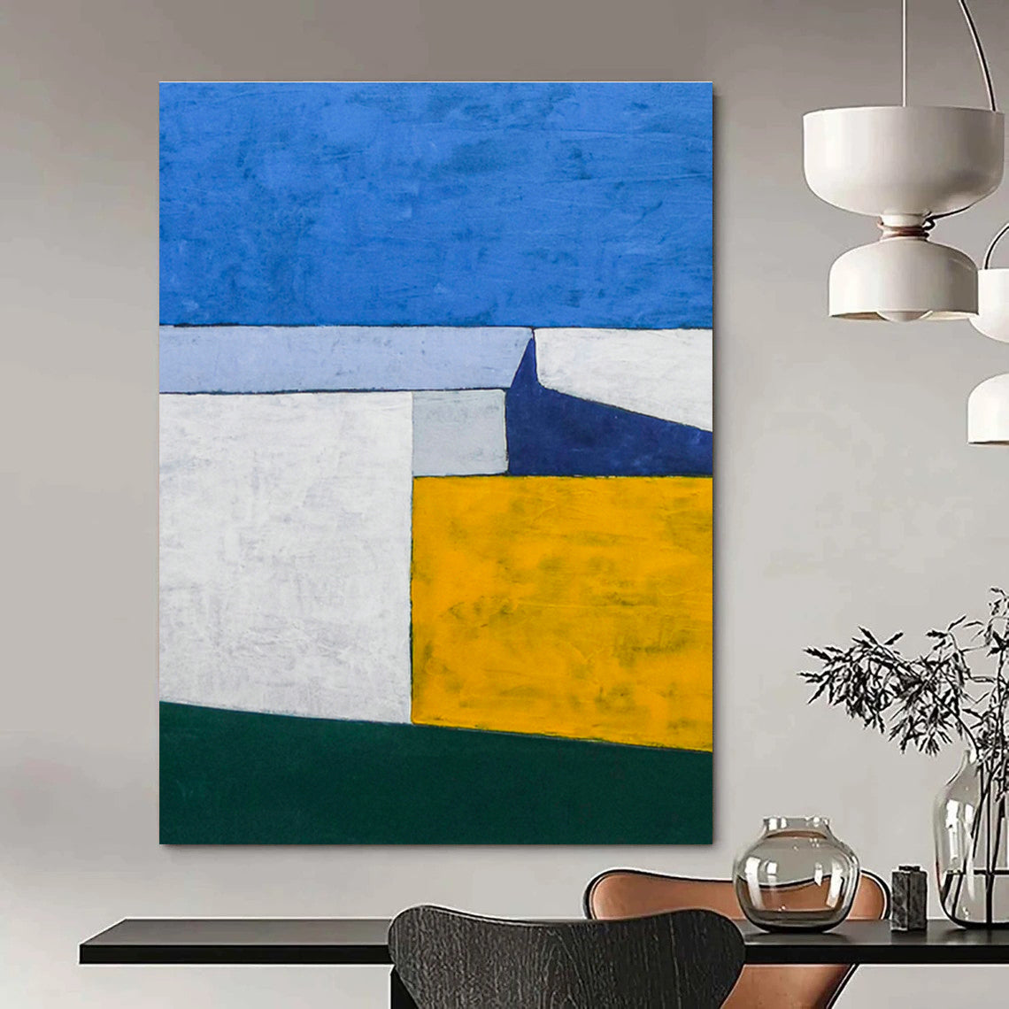 Blue - Yellow Geometric Abstract Art for Modern Office & Home Study DLZ1102