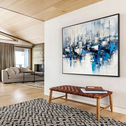 Abstract Boats in Harbor Art for Nautical - Themed Restaurant & Coastal Home SC030